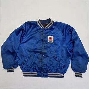 Vintage ABS Jacket Pla-Jac Blue Satin Mens XL Distressed Western Bomber